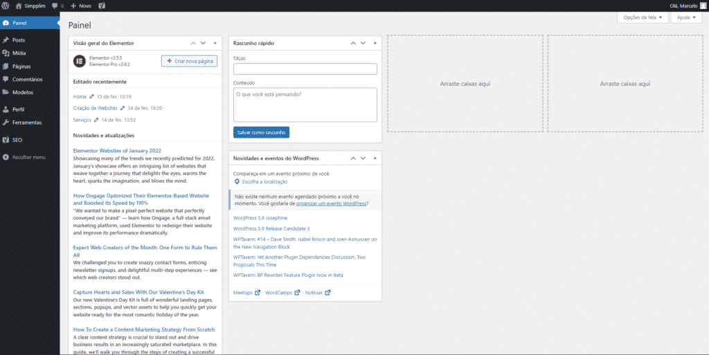 Nessa imagem temos um print demonstrativo da dashboard do WordPress.